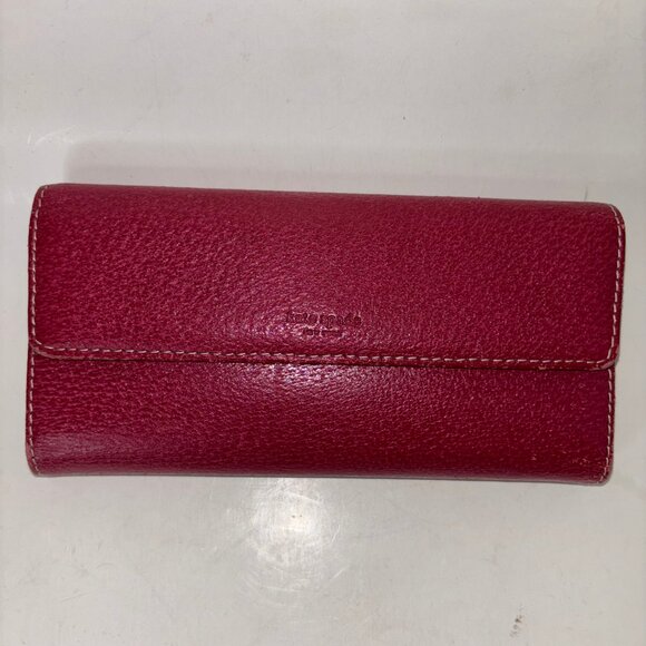 Kate Spade New York Vintage Trifold Large Red Leather Wallet with Checkbook - Picture 1 of 11